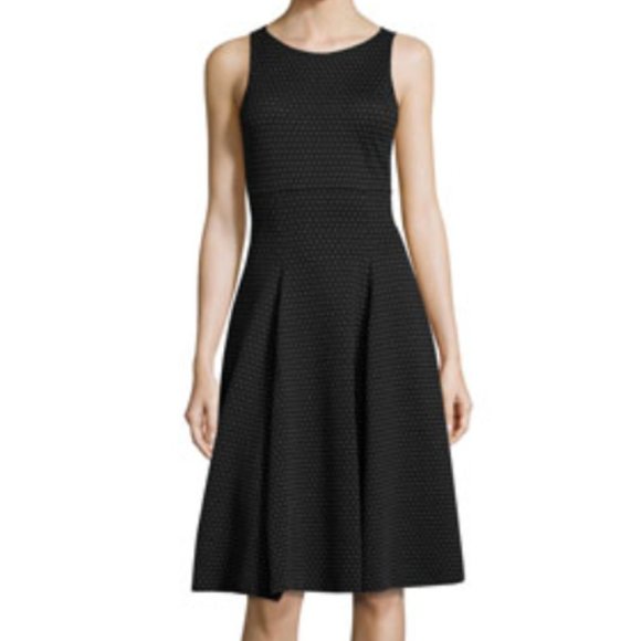 Armani Collezioni Polka Dot Jacquard Sleeveless Dress Size 14 Black White Cotton